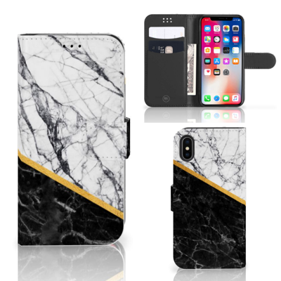 Apple iPhone X | Xs | Bookcase | Marmer Wit Zwart - Origineel Cadeau Man