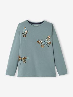 Meisjesshirt met lovertjes saliegroen