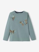 Meisjesshirt met lovertjes saliegroen - thumbnail