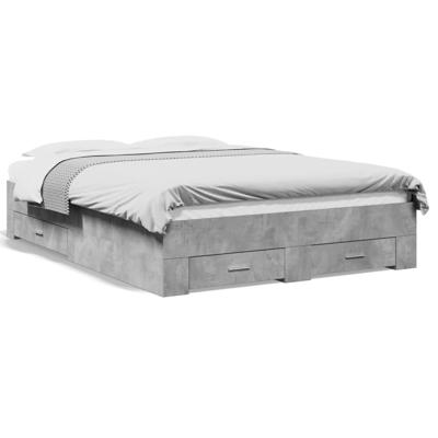 Bedframe met lades bewerkt hout betongrijs 135x190 cm