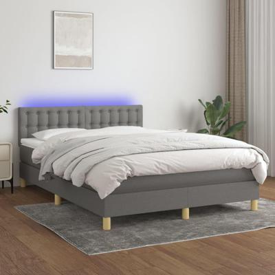 Boxspring met matras en LED stof donkergrijs 140x190 cm