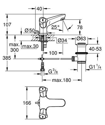 Grohe Costa L wastafelkraan met waste inclusief gegoten uitloop chroom 21390001 - thumbnail