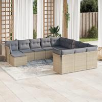 12-delige Loungeset met kussens poly rattan beige - thumbnail