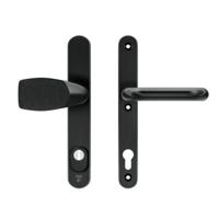 AXA AXA Oval Plus veiligheidsbeslag voordeur smalschild Wing knop/U-kruk PC92 met kerntrekbeveiliging SKG3 - aluminium/zwart - thumbnail