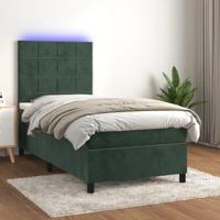 Boxspring met matras en LED fluweel donkergroen 90x200 cm - thumbnail