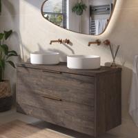 Saqu Lima voorgemonteerd badmeubel incl. afdekblad met koperen greep 120cm kasteel bruin - thumbnail