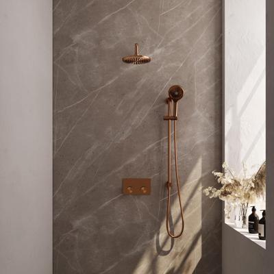 Brauer Copper Carving Thermostatische Regendoucheset Inbouw - Hoofddouche 20 cm - Gebogen Wandarm - Met Drukknoppen - Handdouche 3 Standen - Doucheslang - Geintegreerde Glijstang