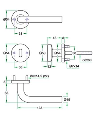 Gatdeel LEONA rvs mat zonder nokken