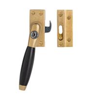 De Oude Deurklink Raamsluiting getrommeld messing met slot Klassiek links - thumbnail