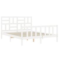 Bedframe met hoofdbord massief hout wit - thumbnail