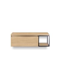 Frozen Badmeubelset 140 cm - Greeplijst in kleur - Zwart Frame - Wastafel Bovenblad Casella Oak - thumbnail