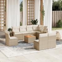 9-delige Loungeset met kussens poly rattan beige - thumbnail