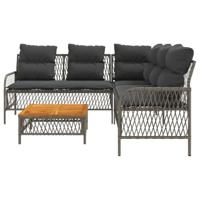 2-delige Loungeset met kussens poly rattan grijs - thumbnail