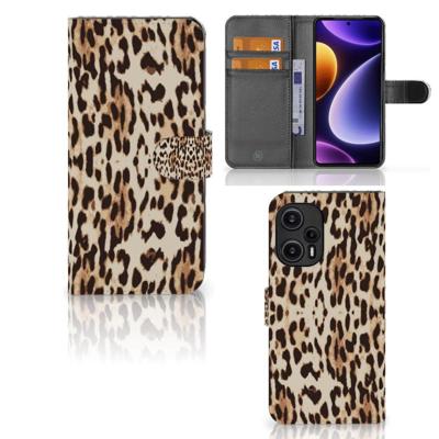Xiaomi Poco F5 | Telefoonhoesje | Met pasjeshouder | Leopard