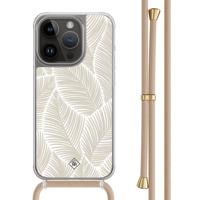 iPhone 14 Pro hoesje met beige koord - Palm leaves beige - thumbnail