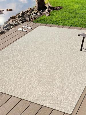 Buitentapijt met jute look| Rechthoekig met cirkelmotief | natuurlijke look voor tuin, balkon of terras | Weer- en UV-bestendig Tuintapijt Cream-80 x 250 cm