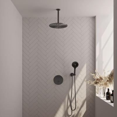 Brauer Gunmetal Carving Thermostatische Regendoucheset Inbouw - Hoofddouche 30 cm - 3 Weg - Handdouche Rond 3 Standen - Doucheslang - Wandaansluitbocht - Gunmetal