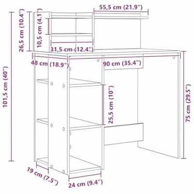 Bureau met opbergruimte Grijs sonoma 90 x 48 x 101,5 cm