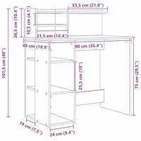 Bureau met Opslag Gerookt Eiken 90x48x101.5 cm Bewerkt Hout - thumbnail