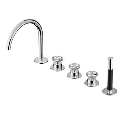 Badrandcombinatie Hotbath Cobber @Work Inbouw 5 Gats Met 2 Stopkranen En Handdouche Met Uitloop Chroom