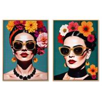 Schilderij Home ESPRIT Turkoois Blommor Coating 52,5 x 3 x 72,5 cm (2 Stuks) - thumbnail