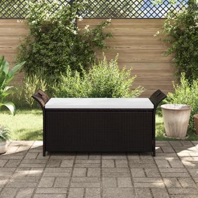 vidaXL Opbergbank met kussen 138 cm poly rattan bruin