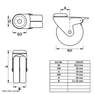 dörner + helmer Dubbel zwenkwiel Wieldiameter: 75 mm Draagvermogen (max.): 100 kg 4 stuk(s)