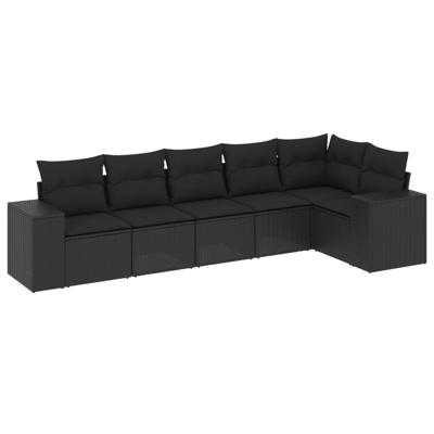 7-delige Loungeset met kussens poly rattan zwart