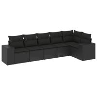 7-delige Loungeset met kussens poly rattan zwart - thumbnail