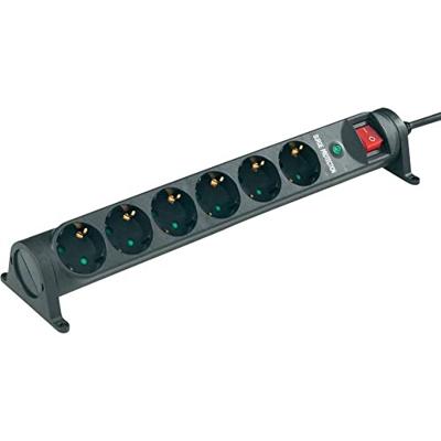 Renkforce 615F-CMB-S Overspanningsveilige stekkerdoos 6-voudig Zwart Randaarde stekker 1 stuk(s)