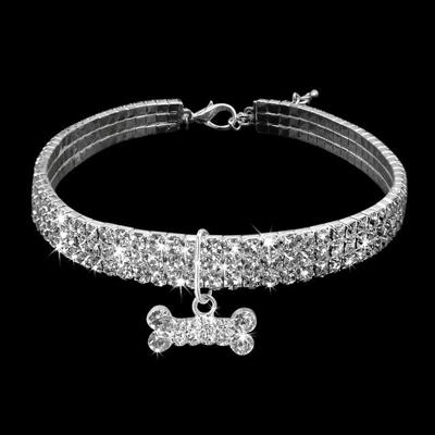 2 stuks bling Rhinestone hond kraag Crystal puppy Chihuahua huisdier hond halsbanden riem voor kleine honden mascotas accessoires S (wit)