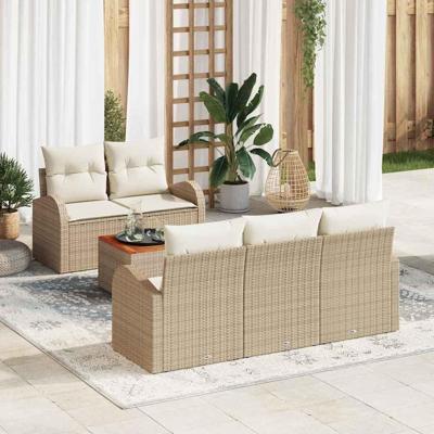Tuinbankenset met opslag 6 pcs Beige en Crème poly rattan