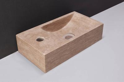Forzalaqua Venetia fonteinbak 40x22x10cm wasbak rechts 1 kraangat links Natuursteen Travertin gezoet 100379
