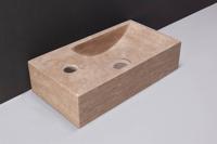 Forzalaqua Venetia fonteinbak 40x22x10cm wasbak rechts 1 kraangat links Natuursteen Travertin gezoet 100379 - thumbnail