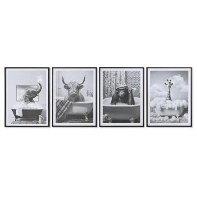 Schilderij Home ESPRIT Wit Zwart Dier Vintage 45 x 2,2 x 60 cm (4 Stuks)