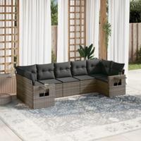 7-delige Loungeset met kussens poly rattan grijs - thumbnail