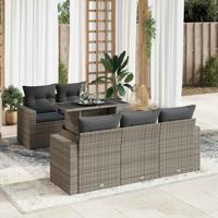 6-delige Loungeset met kussens poly rattan grijs - thumbnail