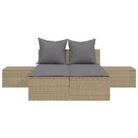 Ligbed 2-persoons met kussens poly rattan beige - thumbnail