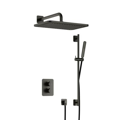 Hotbath Gal - GL106 - Inbouw Regendoucheset - Geborsteld Gunmetal PVD - Thermostatisch - Wandarm 35 cm - Hoofddouche 270x400 mm - Staafhanddouche - Glijstang 900 mm - met GL106 - met 2-Weg Stop-Omstel