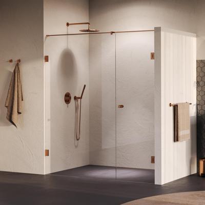 BRAUER Void Carving nisdeur 2-delig helder glas 180x200 omkeerbaar met draaideur 70 aan muur incl. glascoating PVD koper geborsteld