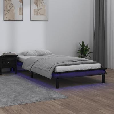 Bedframe LED massief hout zwart 75x190 cm