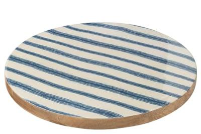 J-Line Draaiplateau Rond Strepen Mangohout Blauw|Wit