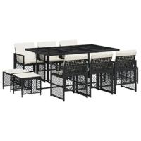11-delige Tuinset met kussens poly rattan zwart - thumbnail