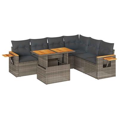 7-delige Loungeset met kussens poly rattan grijs