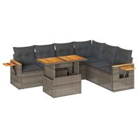 7-delige Loungeset met kussens poly rattan grijs - thumbnail