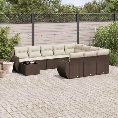 11-delige Loungeset met kussens poly rattan bruin - thumbnail