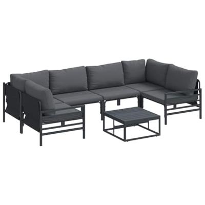 Tuinbankenset met kussen 7 pcs Zwart Staal