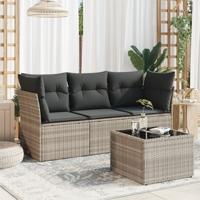 4-delige Loungeset met kussens poly rattan lichtgrijs - thumbnail
