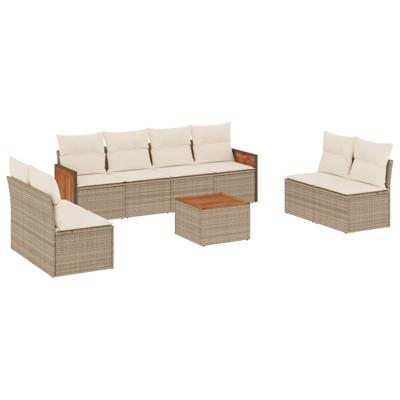 8-delige Loungeset met kussens poly rattan beige