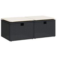 2-delige Loungeset met kussens poly rattan acacia zwart - thumbnail